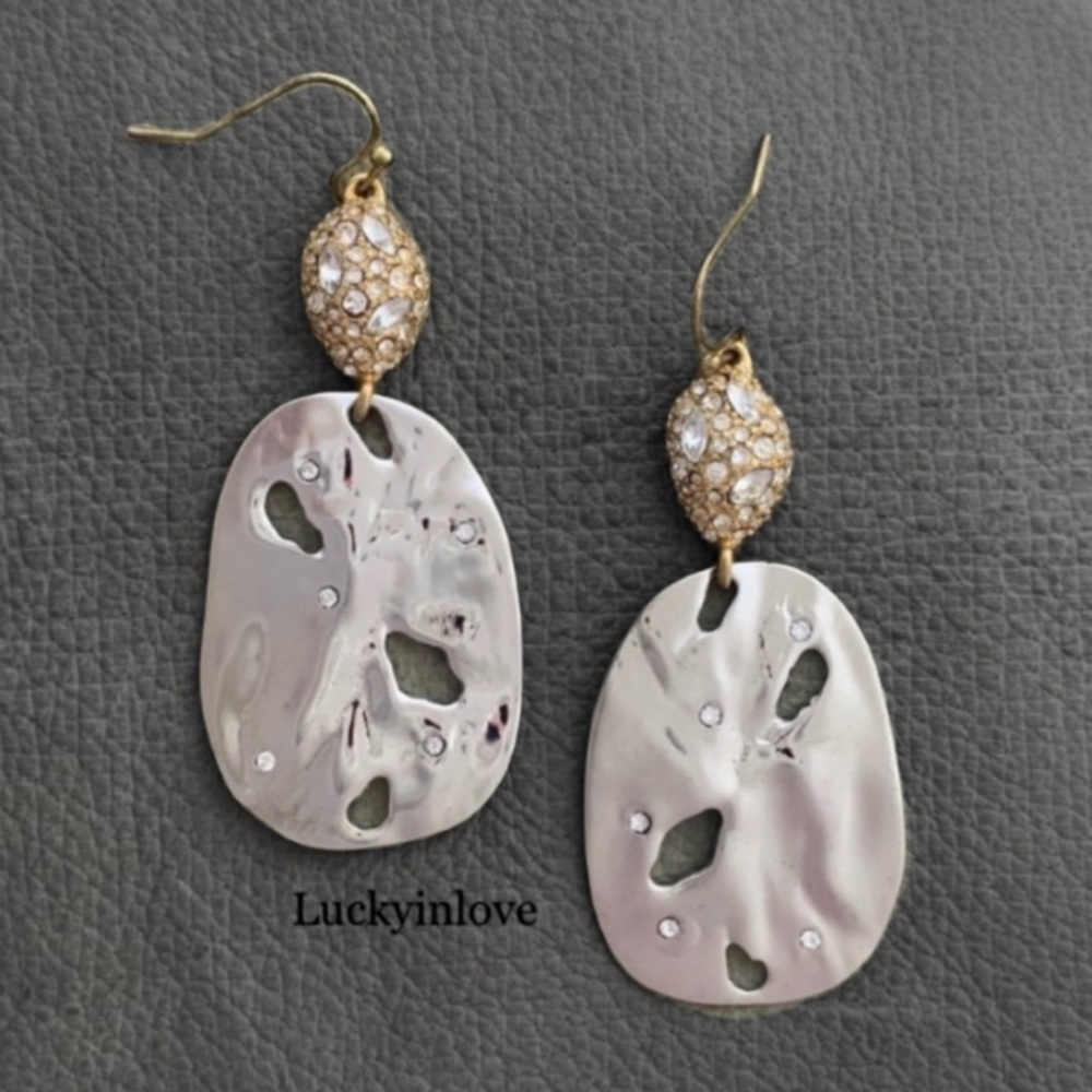 ALEXIS BITTAR • NEW Gold Crystal Pavé Pod & Silver Rocky Disc Drop Earrings
